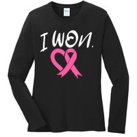 I Won Breast Cancer Awareness Support Pink Ribbon Survivor C Ladies Long Sleeve Shirt