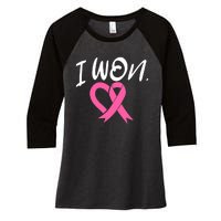 I Won Breast Cancer Awareness Support Pink Ribbon Survivor C Women's Tri-Blend 3/4-Sleeve Raglan Shirt