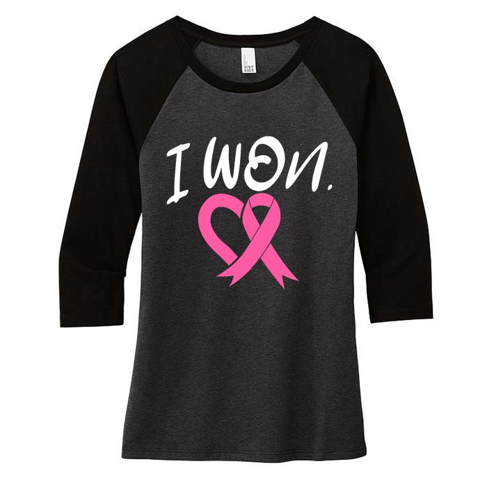 I Won Breast Cancer Awareness Support Pink Ribbon Survivor C Women's Tri-Blend 3/4-Sleeve Raglan Shirt