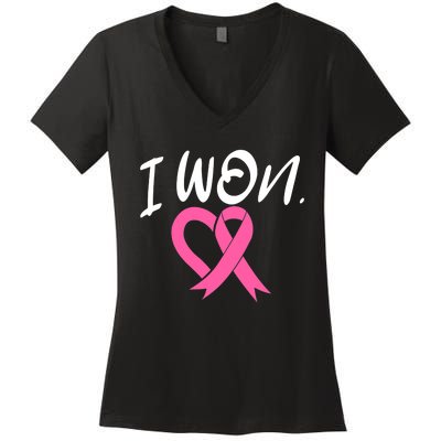 I Won Breast Cancer Awareness Support Pink Ribbon Survivor C Women's V-Neck T-Shirt