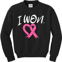 I Won Breast Cancer Awareness Support Pink Ribbon Survivor C Kids Sweatshirt