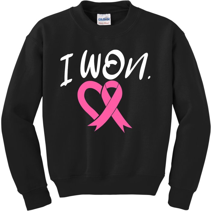 I Won Breast Cancer Awareness Support Pink Ribbon Survivor C Kids Sweatshirt