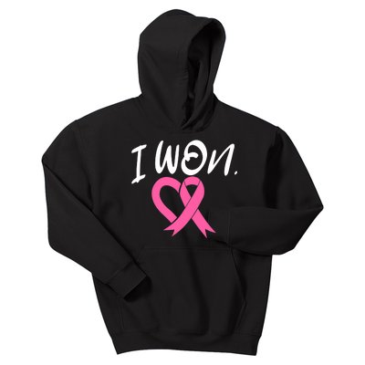 I Won Breast Cancer Awareness Support Pink Ribbon Survivor C Kids Hoodie