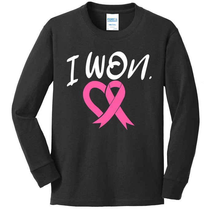 I Won Breast Cancer Awareness Support Pink Ribbon Survivor C Kids Long Sleeve Shirt