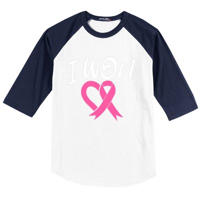 I Won Breast Cancer Awareness Support Pink Ribbon Survivor C Baseball Sleeve Shirt