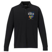 I Wear Blue For My Niece Aunt Uncle Autism Awareness Performance Long Sleeve Polo