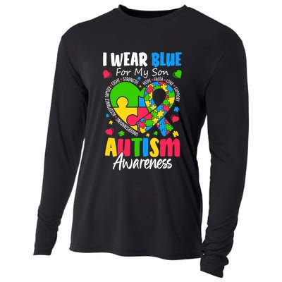 I Wear Blue For my son Autism Awareness men women kids mom Cooling Performance Long Sleeve Crew