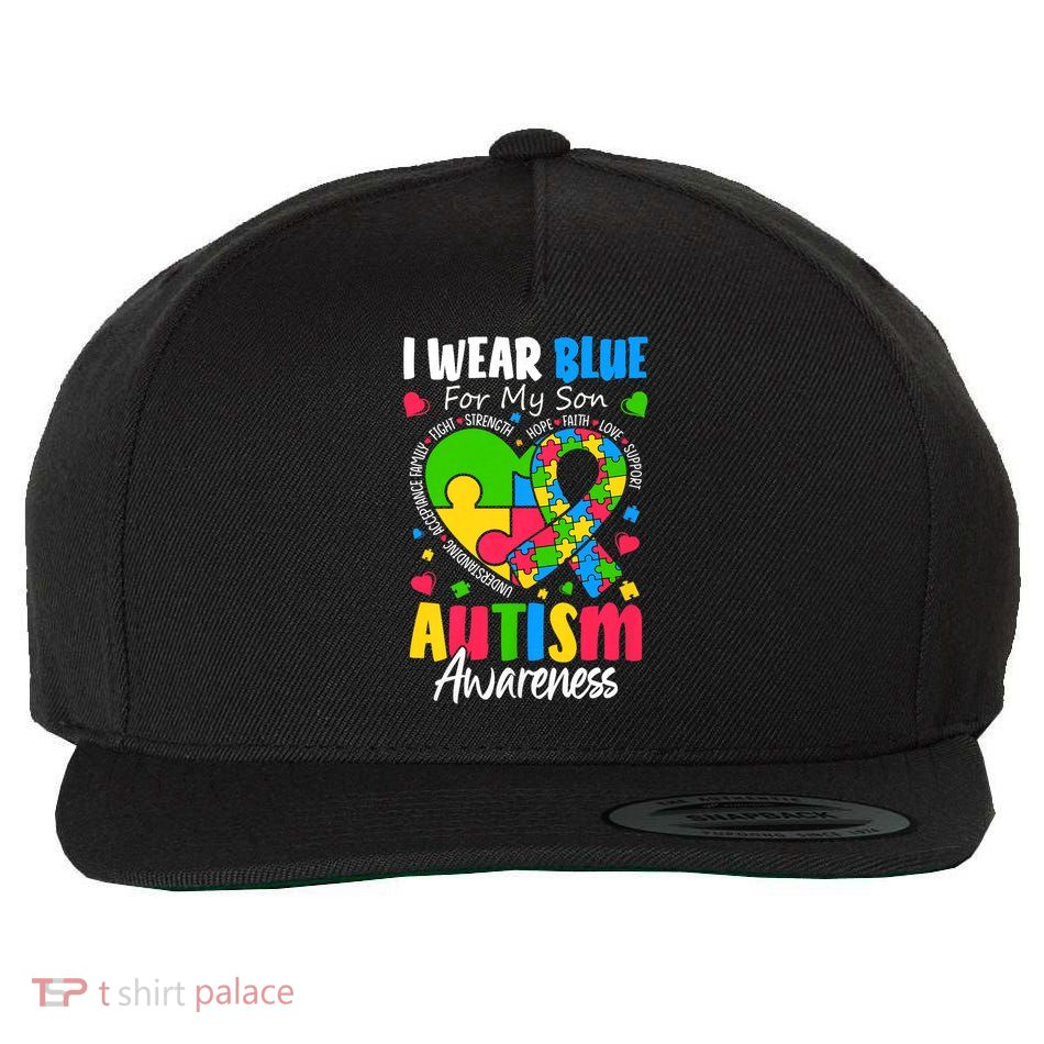 I Wear Blue For my son Autism Awareness men women kids mom Wool Snapback Cap