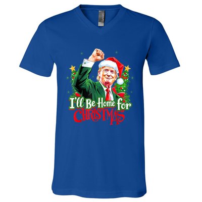 I Will Be Home For Christmas Trump Santa Xmas 2024 Funny Gift V-Neck T-Shirt