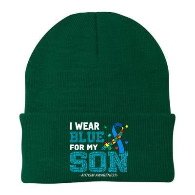 I Wear Blue For My Son Autism Awareness Month Knit Cap Winter Beanie