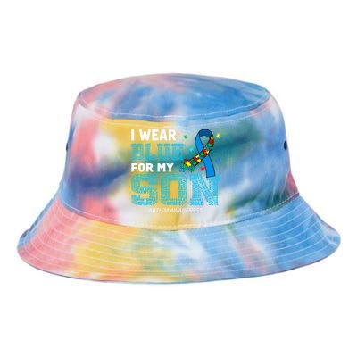 I Wear Blue For My Son Autism Awareness Month Tie Dye Newport Bucket Hat