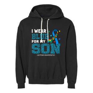 I Wear Blue For My Son Autism Awareness Month Garment-Dyed Fleece Hoodie