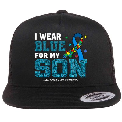 I Wear Blue For My Son Autism Awareness Month Flat Bill Trucker Hat