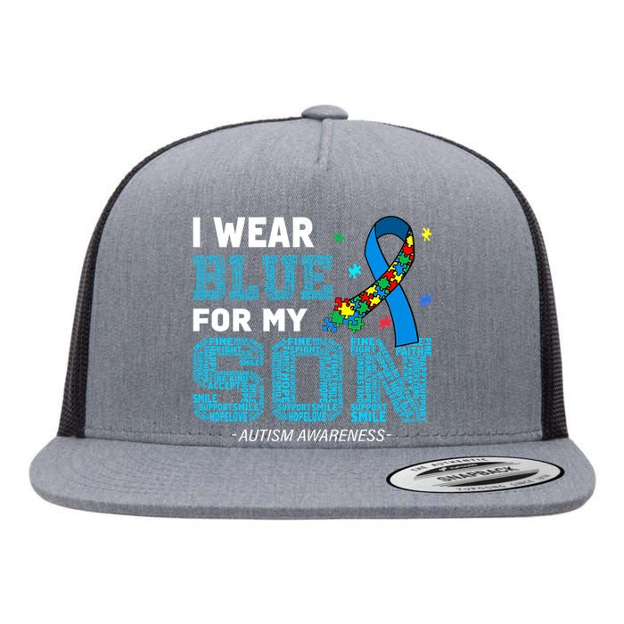 I Wear Blue For My Son Autism Awareness Month Flat Bill Trucker Hat