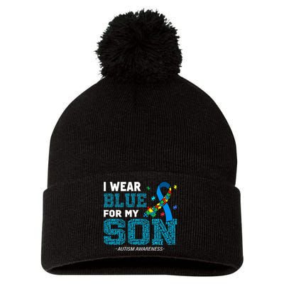 I Wear Blue For My Son Autism Awareness Month Pom Pom 12in Knit Beanie