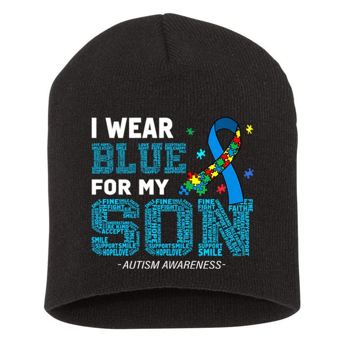 I Wear Blue For My Son Autism Awareness Month Short Acrylic Beanie