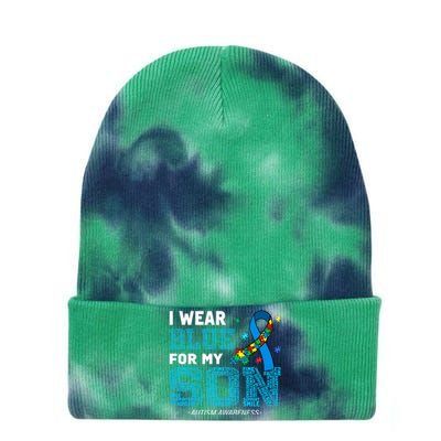 I Wear Blue For My Son Autism Awareness Month Tie Dye 12in Knit Beanie