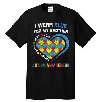 I Wear Blue For My Brother Autistic Autism Awareness Sister Tall T-Shirt