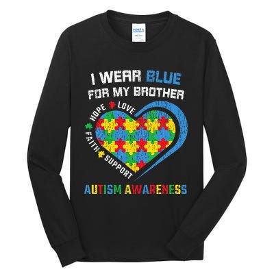 I Wear Blue For My Brother Autistic Autism Awareness Sister Tall Long Sleeve T-Shirt