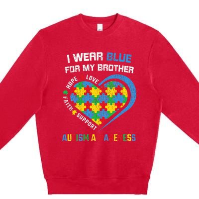 I Wear Blue For My Brother Autistic Autism Awareness Sister Premium Crewneck Sweatshirt