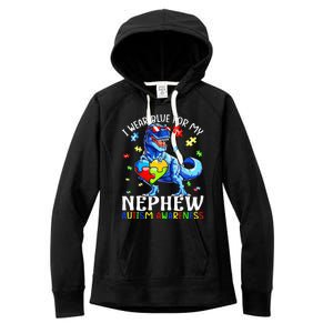 I Wear Blue For My Nephew Autism Awareness Dinosaur Women's Fleece Hoodie