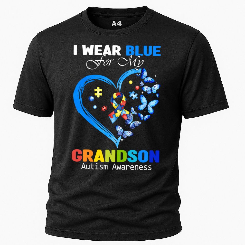 I Wear Blue For My Grandson Autism Awareness Heart Ribbon Gift Cooling Performance Crew T-Shirt