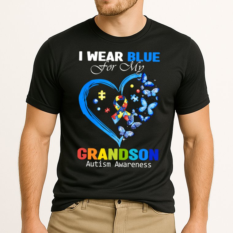 I Wear Blue For My Grandson Autism Awareness Heart Ribbon Gift Cooling Performance Crew T-Shirt