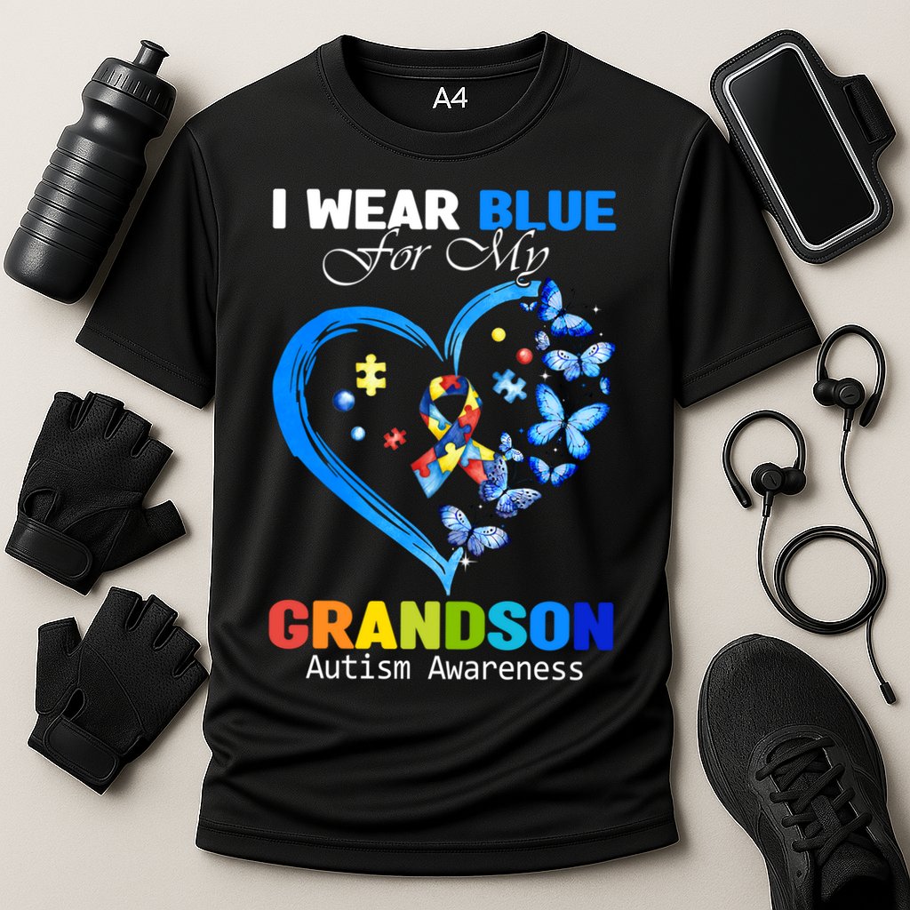 I Wear Blue For My Grandson Autism Awareness Heart Ribbon Gift Cooling Performance Crew T-Shirt
