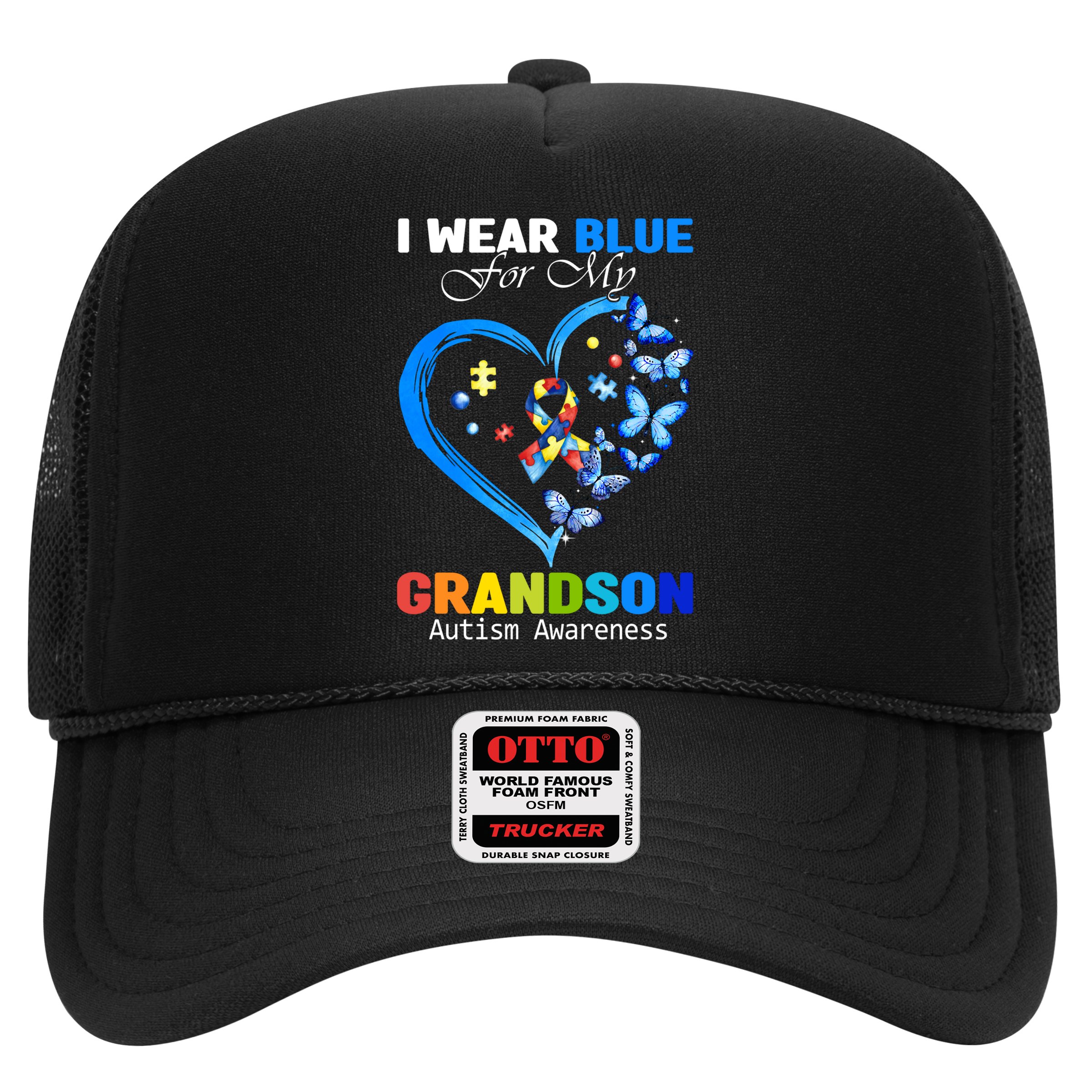 I Wear Blue For My Grandson Autism Awareness Heart Ribbon Gift Hat