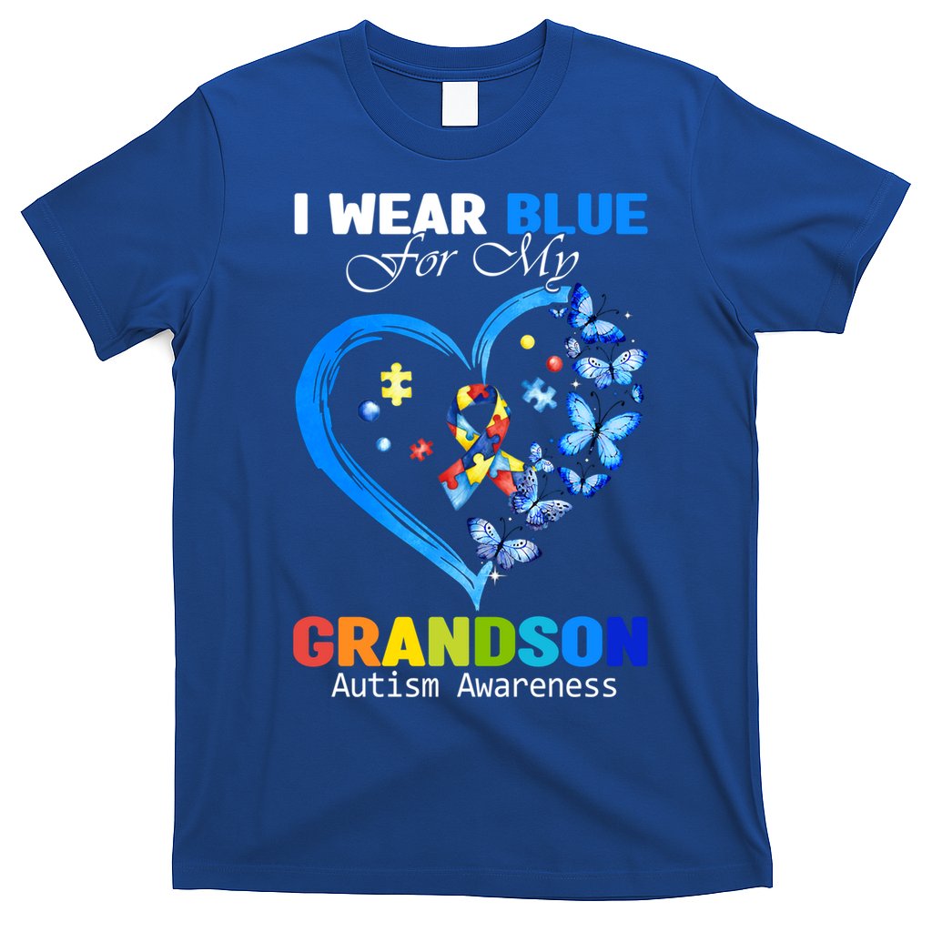 I Wear Blue For My Grandson Autism Awareness Heart Ribbon Gift T-Shirt