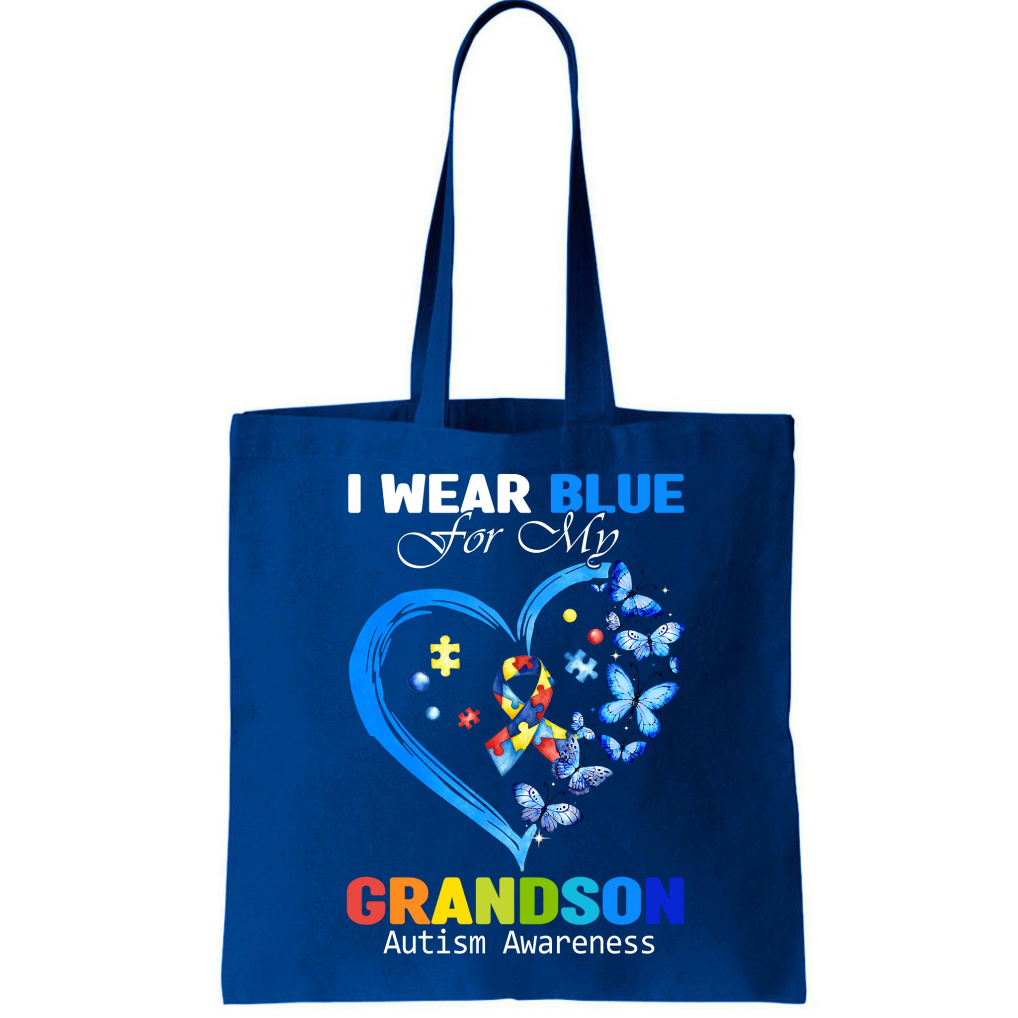 I Wear Blue For My Grandson Autism Awareness Heart Ribbon Gift Bag