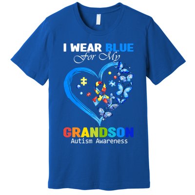 I Wear Blue For My Grandson Autism Awareness Heart Ribbon Gift Premium T-Shirt