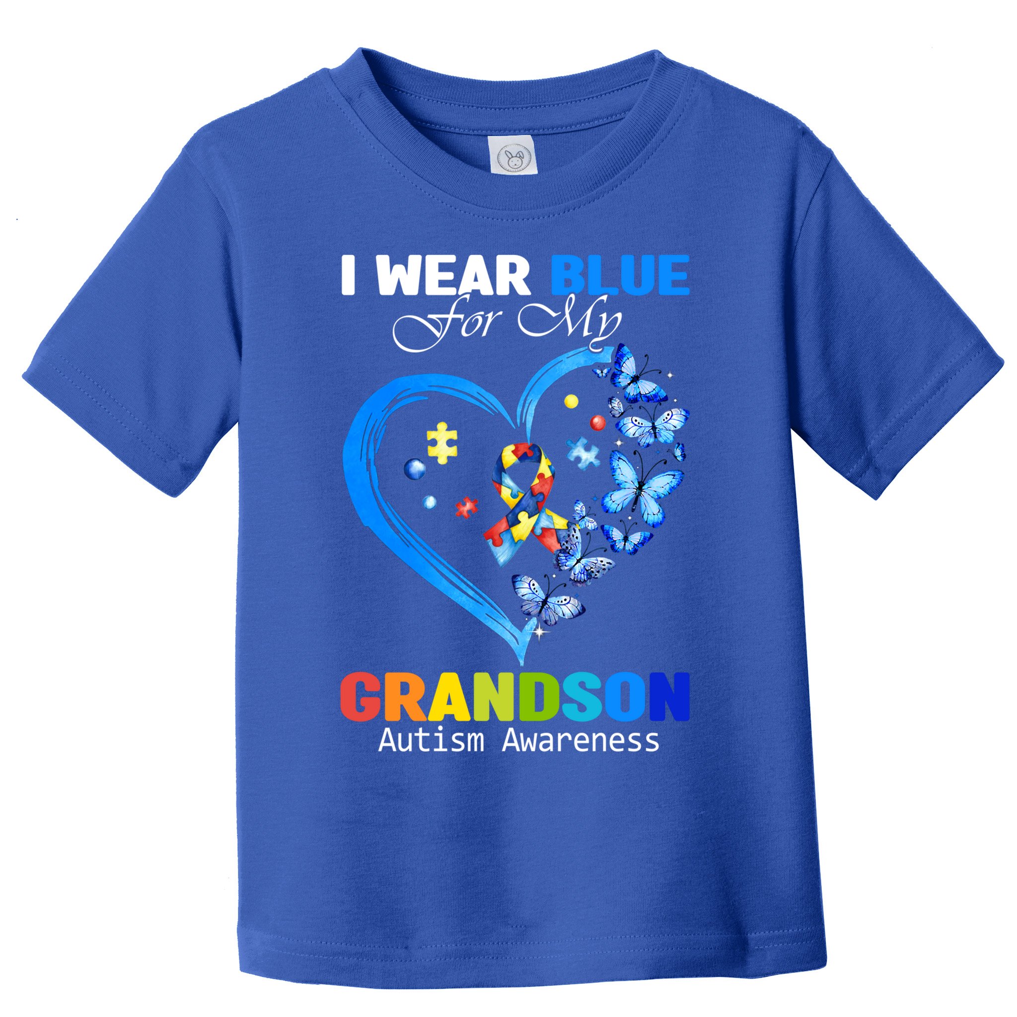 I Wear Blue For My Grandson Autism Awareness Heart Ribbon Gift Toddler T-Shirt