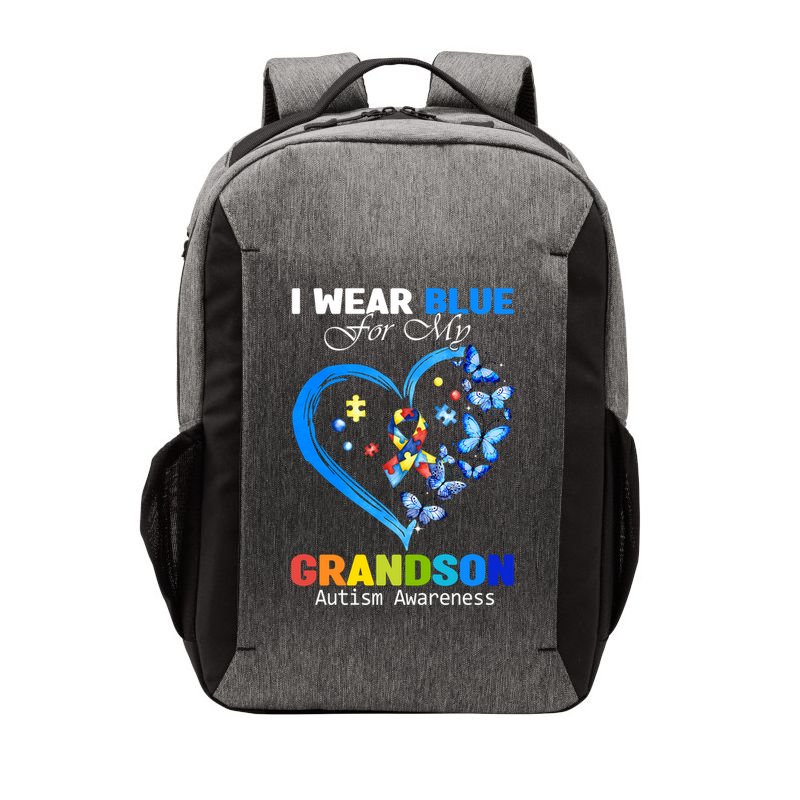 I Wear Blue For My Grandson Autism Awareness Heart Ribbon Gift Vector Backpack