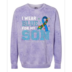 I Wear Blue For My Son Autism Awareness Month Mom Dad Colorblast Crewneck Sweatshirt