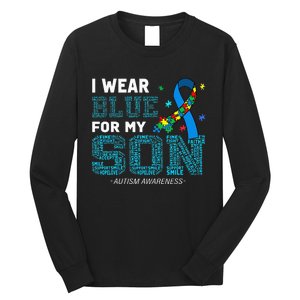 I Wear Blue For My Son Autism Awareness Month Mom Dad Long Sleeve Shirt