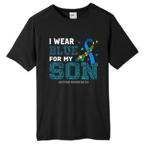 I Wear Blue For My Son Autism Awareness Month Mom Dad Tall Fusion ChromaSoft Performance T-Shirt