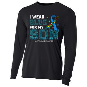 I Wear Blue For My Son Autism Awareness Month Mom Dad Cooling Performance Long Sleeve Crew