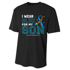 I Wear Blue For My Son Autism Awareness Month Mom Dad Performance Sprint T-Shirt