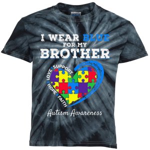 I Wear Blue For My Brother Autism Awareness Sister Kids Tie-Dye T-Shirt