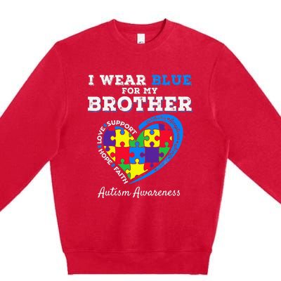 I Wear Blue For My Brother Autism Awareness Sister Premium Crewneck Sweatshirt