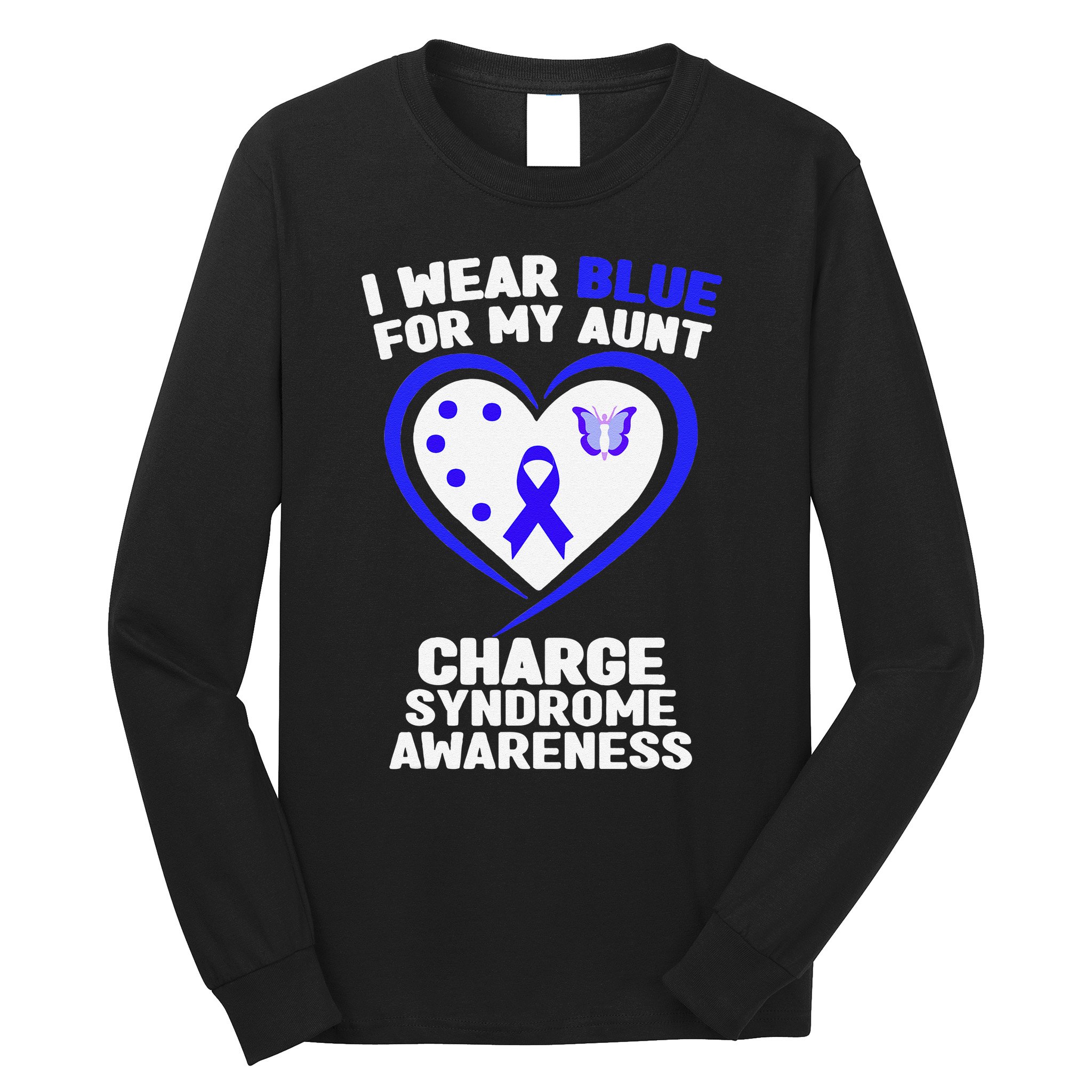 I Wear Blue For My Aunt Charge Syndrome Awareness Long Sleeve Shirt