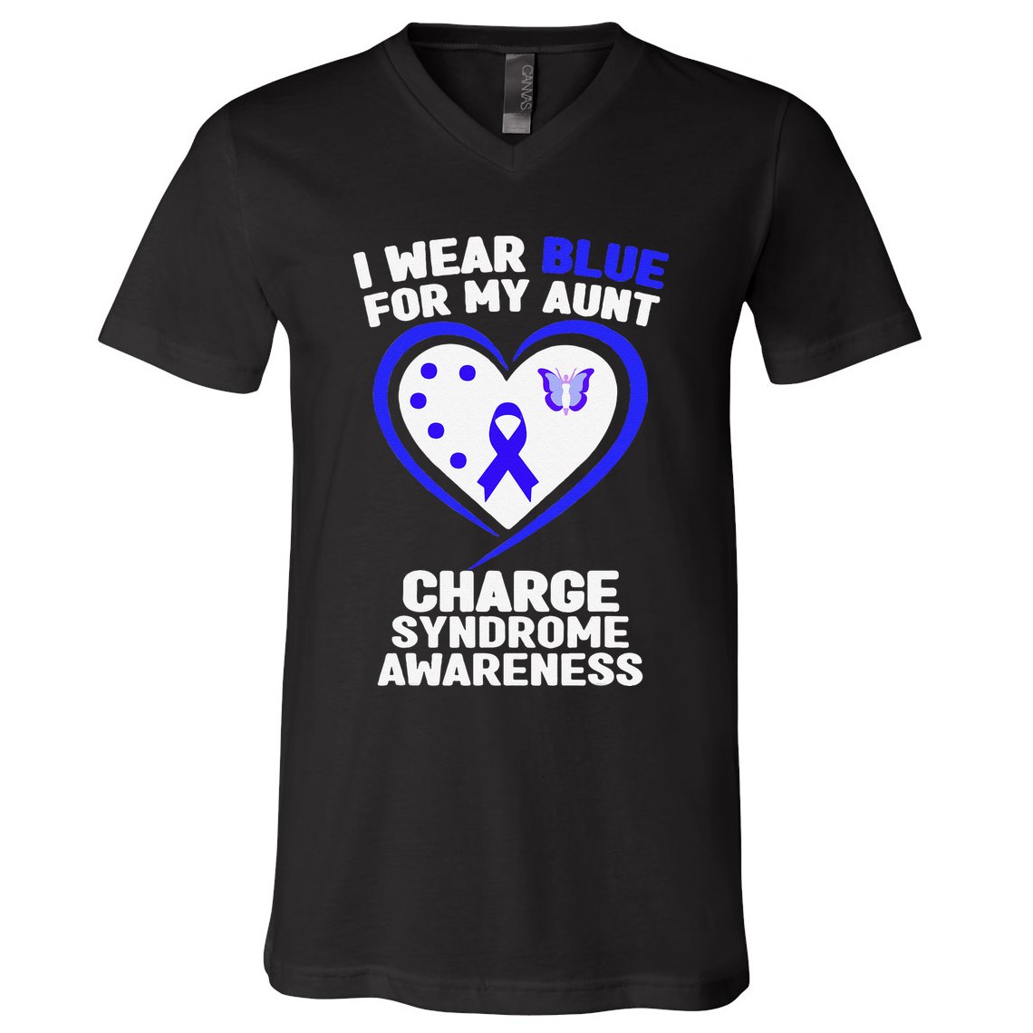I Wear Blue For My Aunt Charge Syndrome Awareness V-Neck T-Shirt