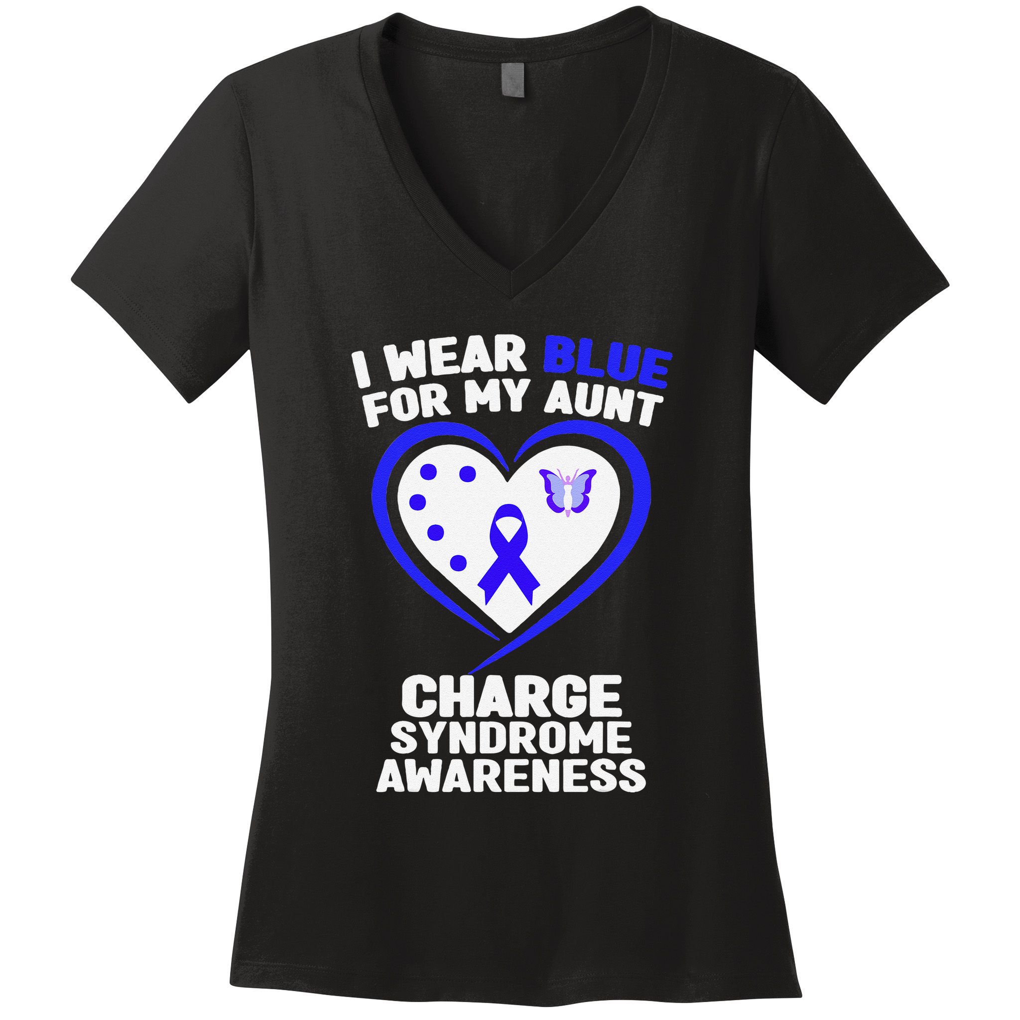 I Wear Blue For My Aunt Charge Syndrome Awareness Women's V-Neck T-Shirt