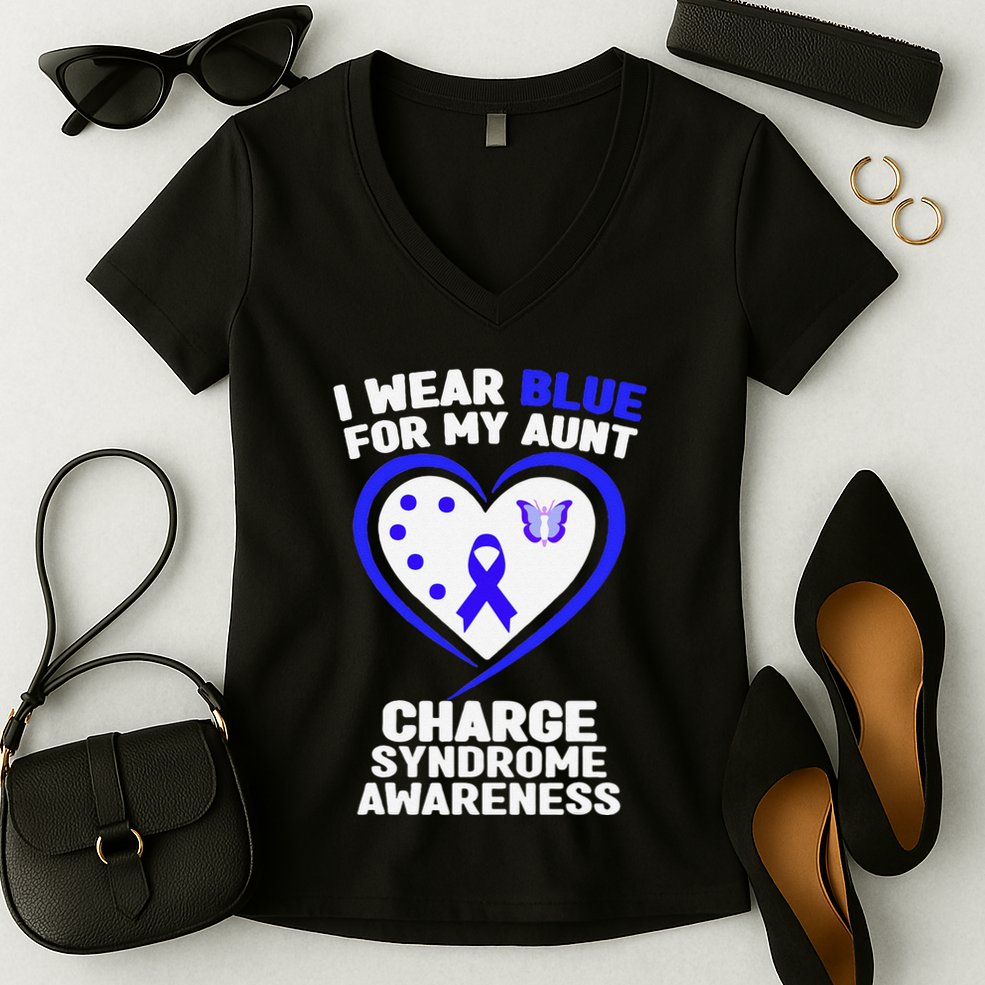 I Wear Blue For My Aunt Charge Syndrome Awareness Women's V-Neck T-Shirt