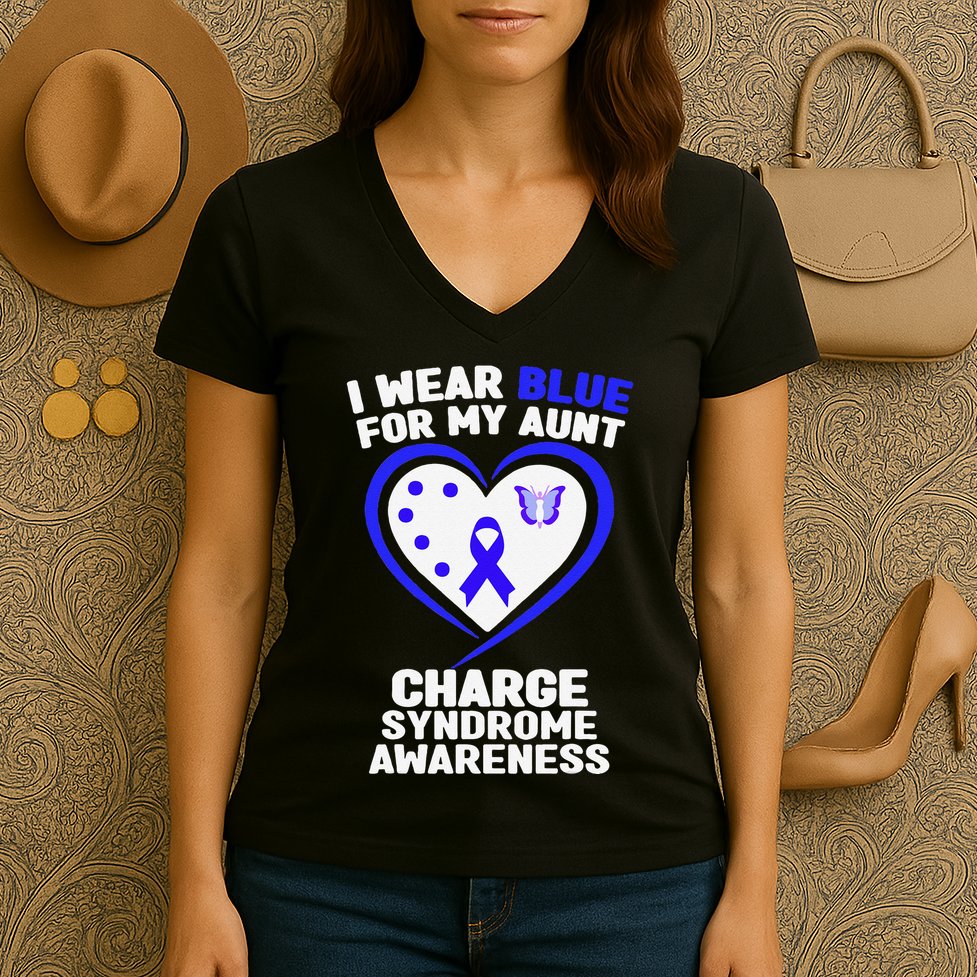 I Wear Blue For My Aunt Charge Syndrome Awareness Women's V-Neck T-Shirt
