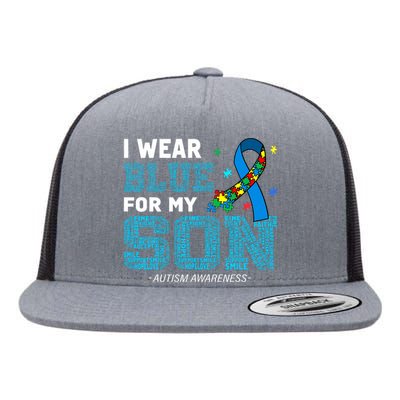 I Wear Blue For My Son Autism Awareness Month Flat Bill Trucker Hat