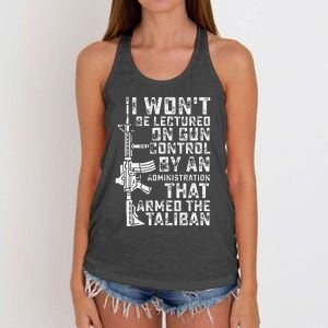 I Won't Be Lectured On Gun Control By An Administration Women's Knotted Racerback Tank