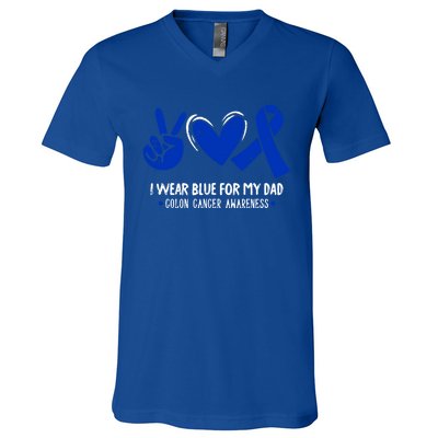 I Wear Blue For My Dad Colon Cancer Awareness Survivor Gift V-Neck T-Shirt