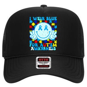 I Wear Blue For Autism Awareness Month Autism High Crown Mesh Back Trucker Hat